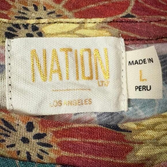 NATION LTD Floral Puff‑Sleeve Shirred Pima Cotton Floral Top Women’s Size Large - Picture 4 of 5